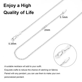 Silver Necklace for Women Men 2mm Rope Chain 925 Sterling Silver Clasp Rope Chain Silver Chain for Men 16/18/20/22/24/26/28/30 Inches(18)