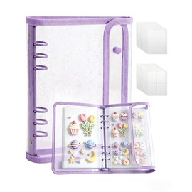 Mirela Seal Pad, A5 Binder Girls, Sticker Storage, 20 Refills, Transparent, Glitter Included, Soft Cover, Cute, Notebook, Decor, 6 Holes, Dividers, Large Capacity (Glitter Included, Purple)