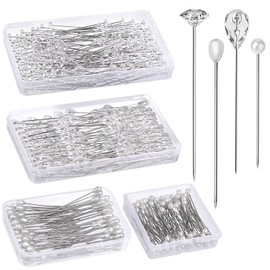 600 PCS Diamond Pins for Bouquets, 4 Styles Diamonds for Flower Bouquets, Diamond Pins for Flowers Pearl Pins Corsage Boutonniere Pins Wedding Bouquet Pins for Jewelry, Flower DIY Crafts