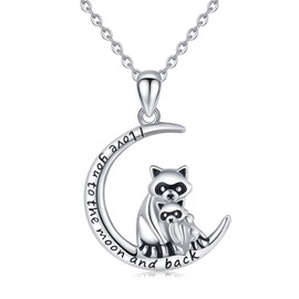 CHENGHONG Raccoon Necklace For Women 925 Sterling Cute Animal Gifts Moon Raccoon Pendant I Love You Jewelry Birthday Gift