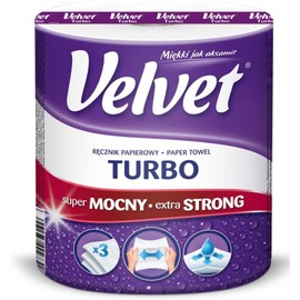 VELVET Turbo Cellulose Towel Roll/For Home/For Kitchen/For Bathroom/For Office/Cleaning / 3-Ply/Efficient/Absorbent / 340 Sheets/White