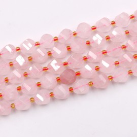 Malahill abalorio de piedra natural al por mayor para hacer joyas de bricolaje, se venden por bolsa, 5 hebras y un rollo de cordón en el interior facetado en forma de S, cuarzo rosa, 8 mm