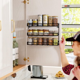 SUFAUY Wall Mounted Spice Rack, 6 Tier Heavy-Duty Metal Shelf for Kitchen Pantry, Black