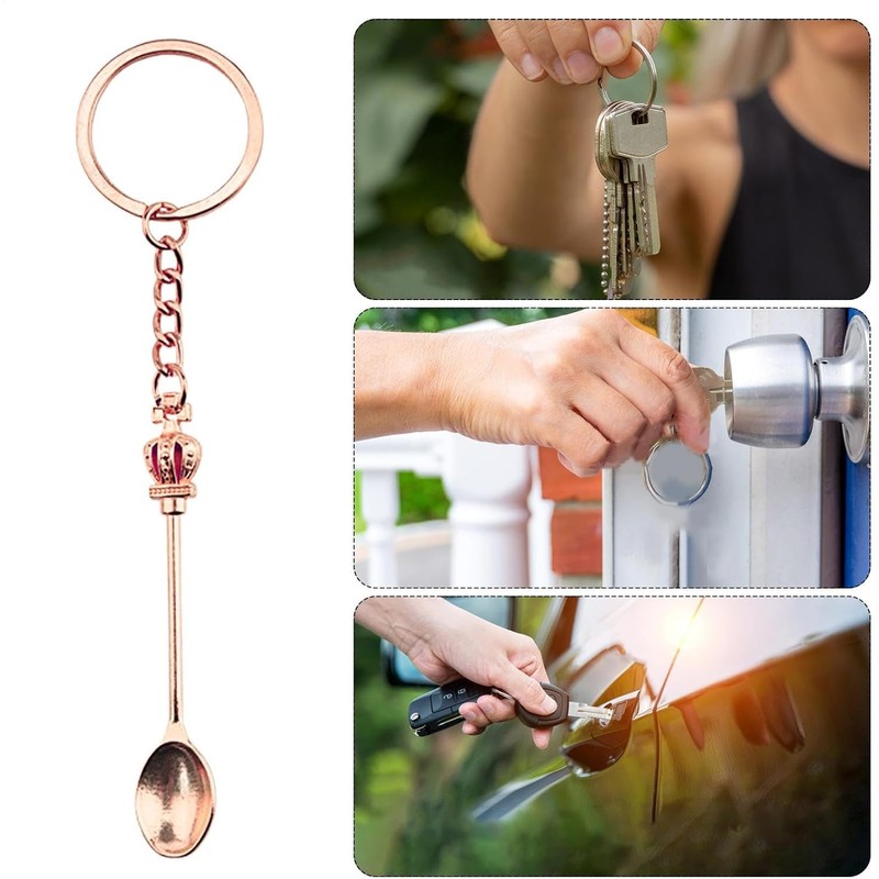 4 PCS Mini Spoon Keyring, Small Tiny Spoons, Mini Crown
