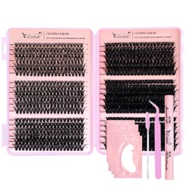 Eyelash Clusters Kit Extensions Wispy 708 PCS – D Curl (30D+40D+50D+60D+80D+100D), 8–16mm with Bond & Seal Glue, Tweezers, Brush & 5 Lash Application Pads