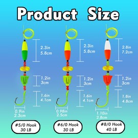 Eupheng Catfish Float Rigs, Catfishing Tackle Floats with Rattler Beads Snaps, Colorful Santee Cooper Rigs for Catfish Fishing 5/0 6/0 8/0 Glow in Dark Circle Hooks(6PCS)