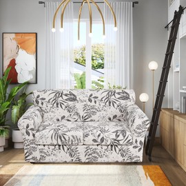 FUANGUI 3 Piece Stretch Sofa Couch Covers for 2 Cushion, Printed Sofa Loveseat Slipcover with 2 Separate Cushion Cover, Floral Washable Sofa Slip Covers Furniture Protector (Loveseat, Ink Leaf)