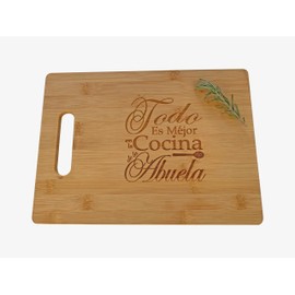 Todo Es Mejor en la Cocina de la Abuela Spanish Engraved Bamboo Wood Cutting Board with Handle for Grandmother Birthday Grandparents or Mother's Day