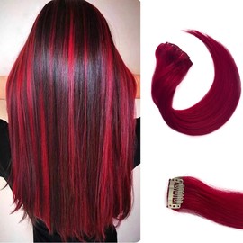 Belaved 18inch Red Clip in Hair Extensions Colored Hair Extensions 2 Pcs Long Straight Hairpiece Clip ins Colorful Hair Extensions Hair Acessories for Women Girls Daily Party Cosplay Chritmas Gift
