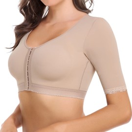 Joyshaper Women's Arm Shaper Posture Correction Top Front Closure Bra Figure Shapewear Undershirt with Post Surgical Compression Upper Arms, #1 Beige