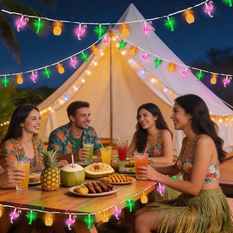 Solar Summer Hawaiian Outdoor Lights, 16Ft 40 LED Flamingo Pineapple