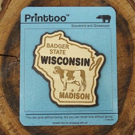 Printtoo Souvenir Wooden Badger State Wisconsin Madison Engraved Fridge Magnet