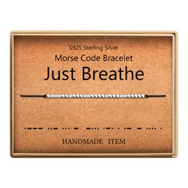 KGBNCIE Just Breathe Morse Code Bracelet Sterling Silver Beads on Silk Cord Friendship Bracelet Inspirational Gift for Her