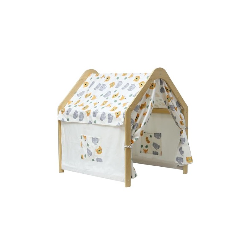 Wooden Kids Play Tent, Indoor Canvas Playhouse for Toddlers