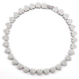 Bling Luxury Paved Crystal Heart Cuban Link Chain Necklace for Women Tennis Chain Jewelry Heart 18 In