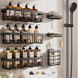 Veken Veken Stainless Steel Shower Caddy 6-Pack, Adhesive Rustproof Shelves Rack with Soap Holder, Large Capacity Bathroom Organizers and Storage, No Drilling Wall-Mounted Kitchen & Home Decor, Bath Decor