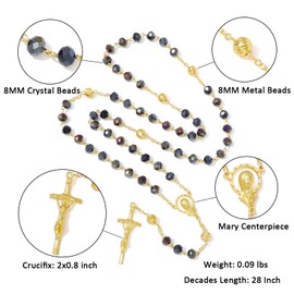 Komi Black Faceted Crystal Rosary Beads Catholic for Women 8MM Crystal Rosary Necklace