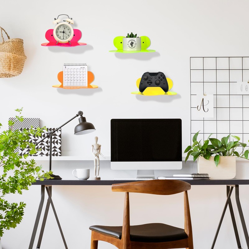 Soaoo 4 Pack Acrylic Small Floating Shelves Neon Acrylic Floating