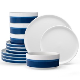 Noritake ColorStax Stripe Blue 12-Piece Dinnerware Set, Service for 4