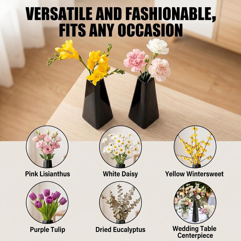 Small Glossy Black Square Ceramic Bud Vase