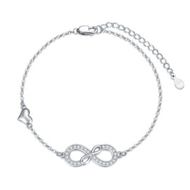YAFEINI Infinity Bracelets for Women 925 Sterling Silver Love Heart Bracelets Adjustable Bracelet Infinity Jewellery Gifs for Girls Birthday Mothers Day