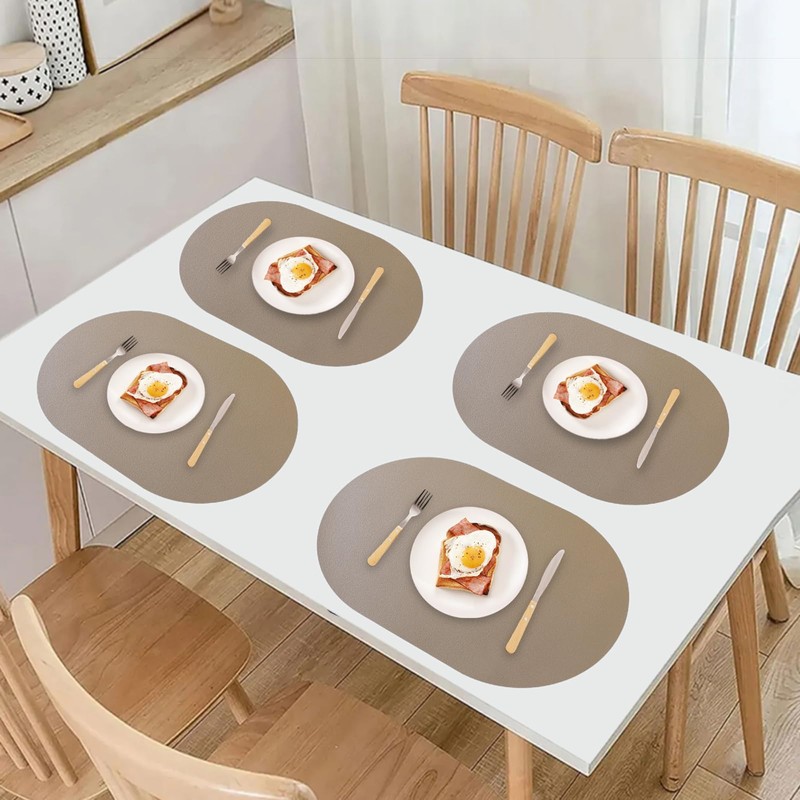 Wipeable Placemats Set of 6 Oval Faux Leather Placemat Reversible