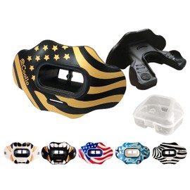 COOLLO SPORTS Lip Guard Mouthguard MAXX/Might Football and High Impact Sports Lip Protector for Adults & Youth (Strap Included) (American Flag -Gold -(One Layer), with Case (Adult 8+))