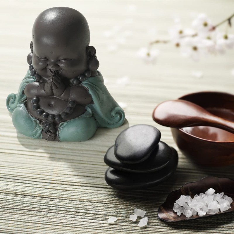 JUJOYBD Small Laughing Buddha, Cute Monk Statue, Ceramic Ornaments Figure,