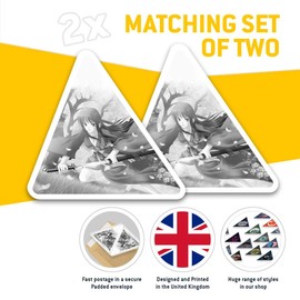 2 x Triangle Stickers 7.5cm - BW - Samurai Anime Girl Japanese Fun Decals for Laptops,Tablets,Luggage,Scrap Booking,Fridges #38762
