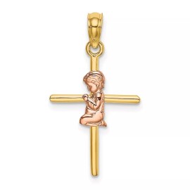 Unbranded 10K Two-tone Gold 2-D Boy On Cross Pendant