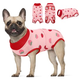 KOESON Dog Recovery Suit Female, Soft Dog Surgery Recovery Suit Pet Surgical Shirt, Anti Licking Dog Spay Recovery Suit Female Dog Suit for Surgery Recovery Dog Cone Alternative Pink Strawberry L
