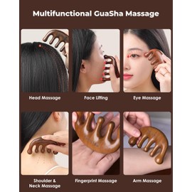 Melous Sandalwood Gua Sha Massager, Meridians Massager, Scraping Massage Comb, for Hair Growth & Body Relief