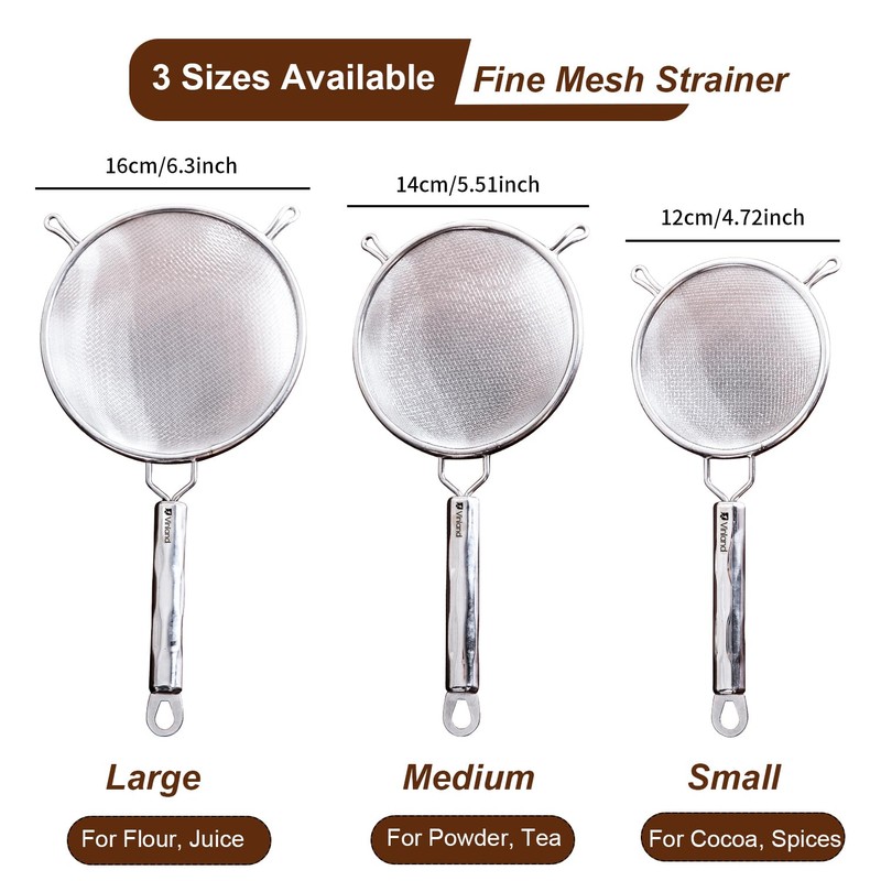 Double-Layer Fine Mesh Strainer, 4.7 Inch Stainless Steel Double Ear