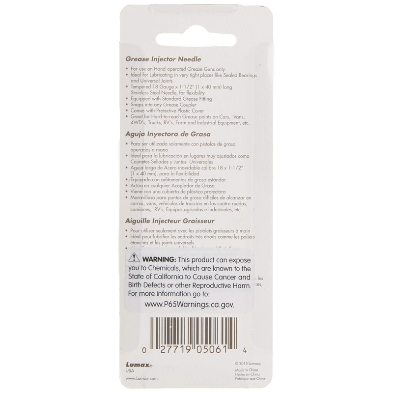 LUMAX LX-1416 Silver 18G 2 1/2" Long Stainless Steel Grease