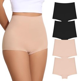 FallSweet No Show Boy Shorts Underwear for Women Seamless Panties Boxer Briefs Pack(2Back+2Beige,S)