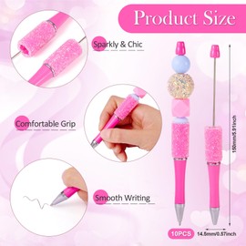 Spritewelry 10 Pcs Glittery Diamond Beadable Pens,Pink Plastic Ballpoint Pen, Shaft Black Ink Rhinestone Beaded Pens for Students Teacher Writer Gift Making Supplies