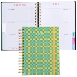 ban.do 12-Month Medium Daily and Weekly Planner Dated January 2026 - December 2026, Hard Cover Self Care Journal, Spiral Agenda with Monthly Calendar, Stickers, Art & Bonus Pages (Green Plaid)