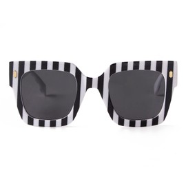 ADE WU Vintage Oversized Square Sunglasses for Women,Retro Blue Orange Sun Glasses UV400 Protection (Black White Stripe)