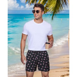 Gleeease Swim Trunks Mens 5 Inch Inseam Compression Liner Short Men Bathing Suit Lined Swimming Shorts Men's Swim Suits