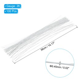 PATIKIL 26 Gauge 14" Floral Stem Wire, 100 Pcs Paper Wrapped Iron Artificial Flower Stem Accessories for DIY Bouquet Stem and Craft Decoration, White
