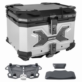 JAMTON 45L Motorcycle Top Case, Aluminum Motorcycle Tail Box Trunk with Universal Base - Carbon Style, Matte Silver