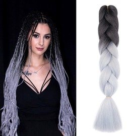 Gairyan Braiding Hair Extensions for Braiding 1 Bundle 100g 24" Ombre Jumbo Braiding Hair Colorful Synthetic Hair for Braid Soft Box Braids Crochet Twists (Black-Silver Grey)