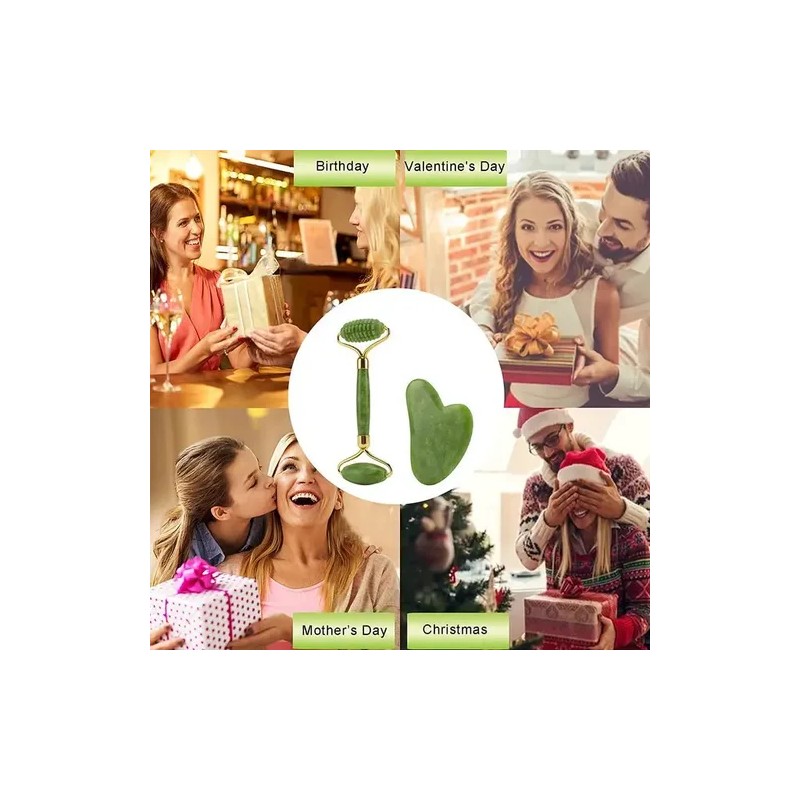 Rodillo De Masaje Facial De Jade Gua Sha Rejuvenece Kit