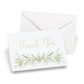 Hortense B. Hewitt 50-Count Thank You Note Cards, 4.8" x 3.3", Greenery with Gold Foil Embellishment