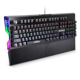 ENHANCE Pathogen Gaming Keyboard - Backlit Gaming Keyboard with Wrist Rest Detachable with Rainbow LED Effects, Black Keys, Dust & Water Resistant, Fast 0.2ms Polling, Full Size Mechanical Keyboard