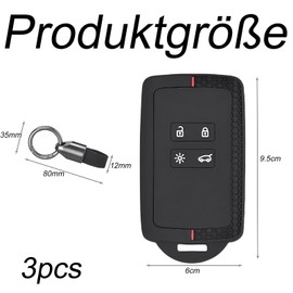 Pack of 3 Universal Key Case Suitable for Renault Key Cover, 4 Buttons Car Key Protective Cover with Key Fob Black Durable