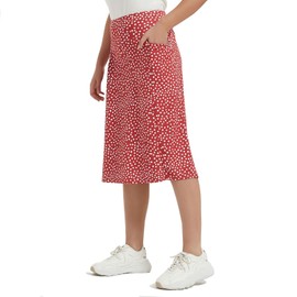 NOOYME 28" Skorts for Women with 3 Pockets Modest Knee Length Athletic Midi Skirts, Red White Dot, Medium