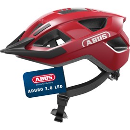 ABUS Aduro 3.0 LED Bicycle Helmet - Sporty City Helmet in Stylish Design for Everyday and Sporty Tours - with Rear Light - for Men and Women - Size M, Red