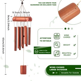DONGDA 8 Tubes Bamboo Wind Chimes, Copper-Red Wind Chime for Outside, Wooden Wind Chimes Bamboo Zen Wind Chime for Garden Clearance, Decor Windchimes Gifts for Mom, Grandma, 25.6in