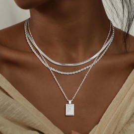 VIROMY Halskette Silber Damen Kette 14K Silber Plattiert Stapelbar Layered Anhänger Halskette Trendy Schmuck Set Geschenke